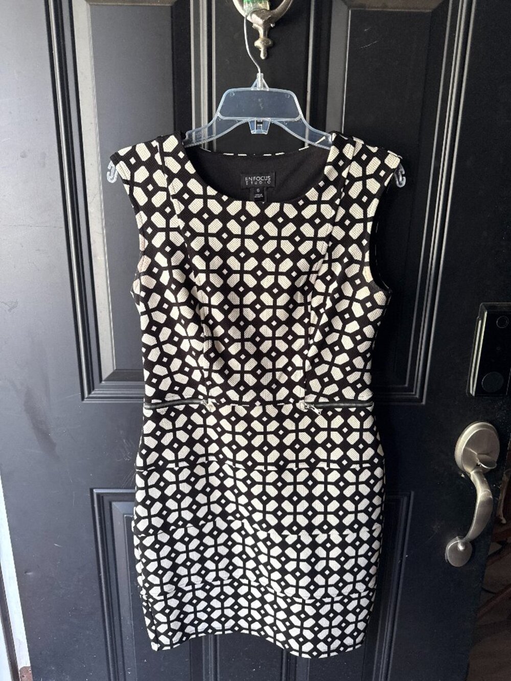 Enfocus Studio Black White Geometric Sheath Dress 6